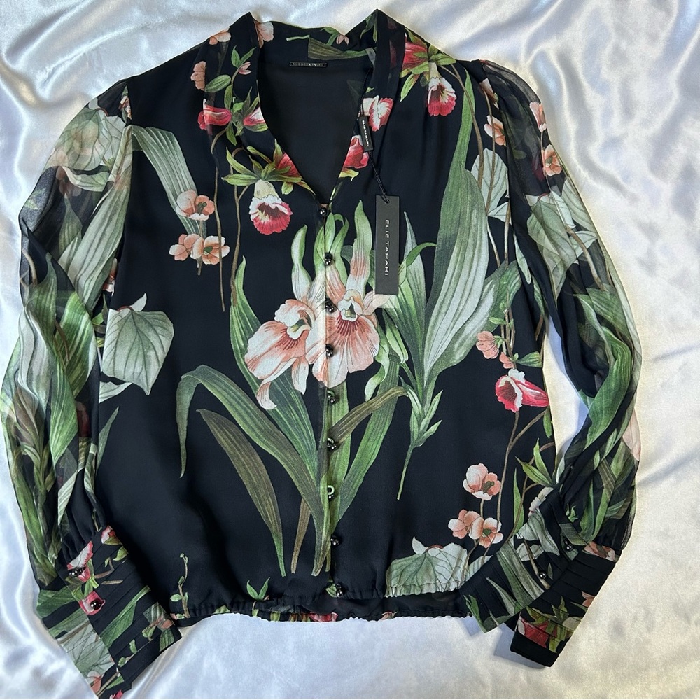 Elie Tahari Laya Floral-Print Silk Blouse - Picture 2 of 9